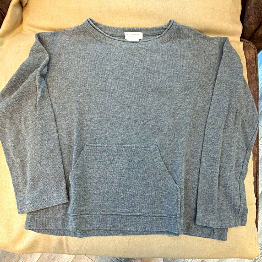 Jones New York Sport Gray Crew Neck Cotton Knit Pullover Sweatshirt Pockets M